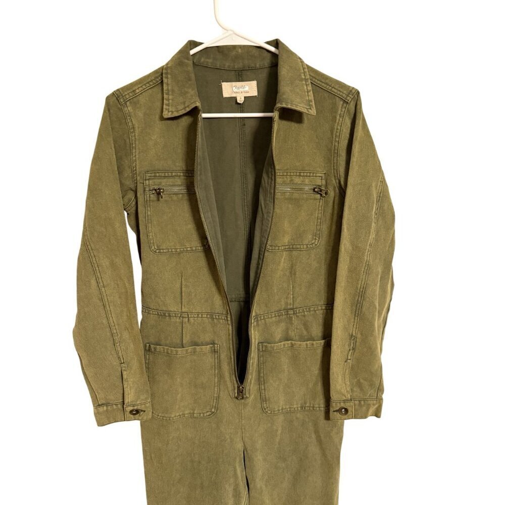 Chelsea & Violet Olive Green Utility Style Jumpsuit Zip Front Four Pockets Small - Picture 6 of 8